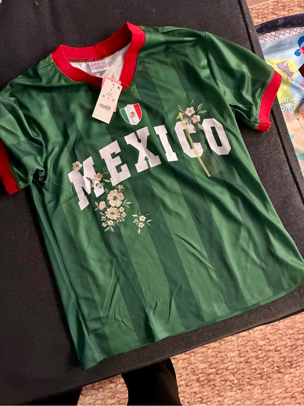Zoe + Liv Green Mexico Graphic Tee with Red Trim